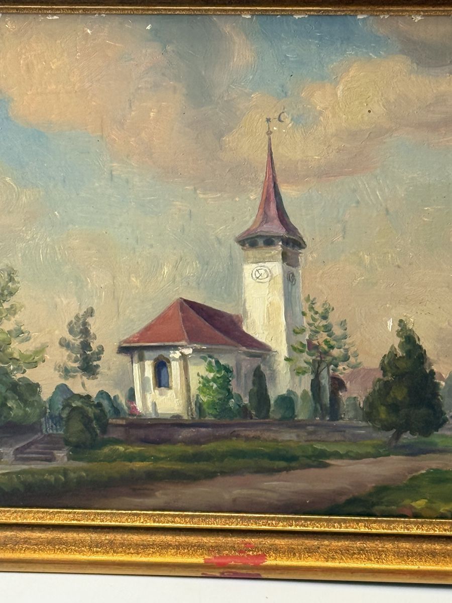 Dipinti: Ölgemälde Kirchlindach b. Bern von Wohlgenemuth 1949 – Usato da Grenchen venduto da swiss.antiques 1