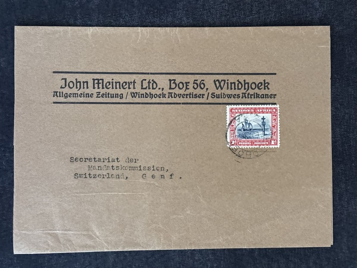 Tutti i francobolli: Enveloppe John Meinert Ltd. Windhoek avec timbre – Usato da Carouge GE venduto da irma016