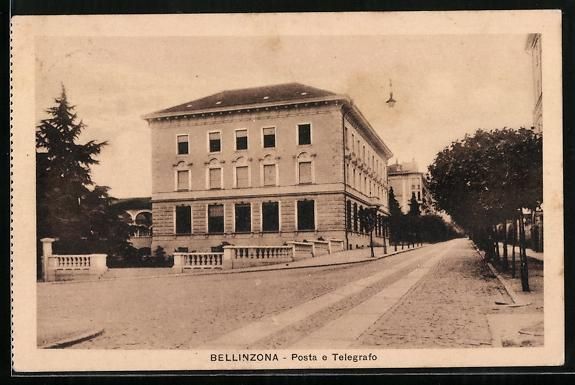 Ansichtskarten: AK Bellinzona, Posta e Telegrafo, 1935 – Gebraucht aus Berlin von bartko-reher