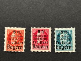 Bayern 1919 für Kriegsbeschädigte 3 Werte postfrisch o. Falz