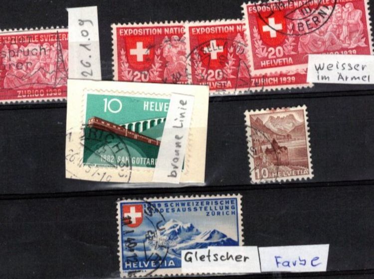 Tutti i francobolli: Abarten Farbflecken braune Linie Gletscher weiss – Usato da Widnau venduto da Seppl480