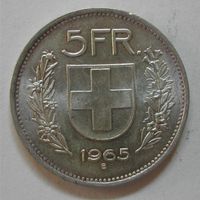 008 CH, 5 FRANKEN 1965 B, ABART, SILBER, vz+