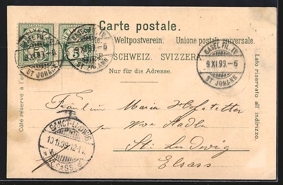Ansichtskarten: Litho Basel, Casino, Badischer Bahnhof,  – Gebraucht aus Berlin von bartko-reher 1