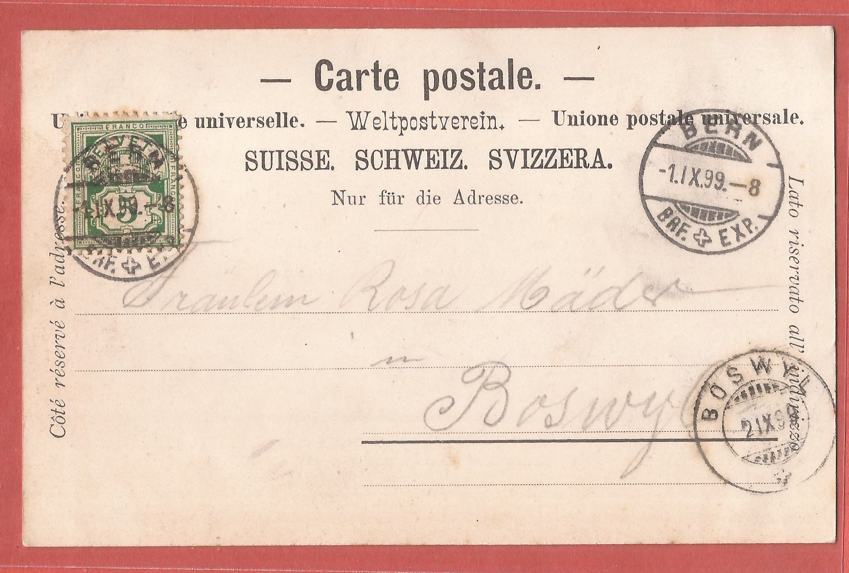 Cartoline postali: Gruss aus Bern - 1899 – Usato da Fislisbach venduto da Porano 1