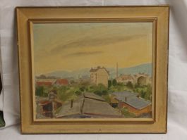 Ölbild H. Spahr 1948 Zürich Herdernstrasse Schlachthof Eber