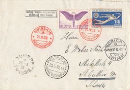 Flugpost Swissair Mittelmeerflug 1933 Brief Zurich Roma