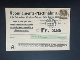 1913 Karte Schw. Wochen-Zeitung  Nachnahme (V336)