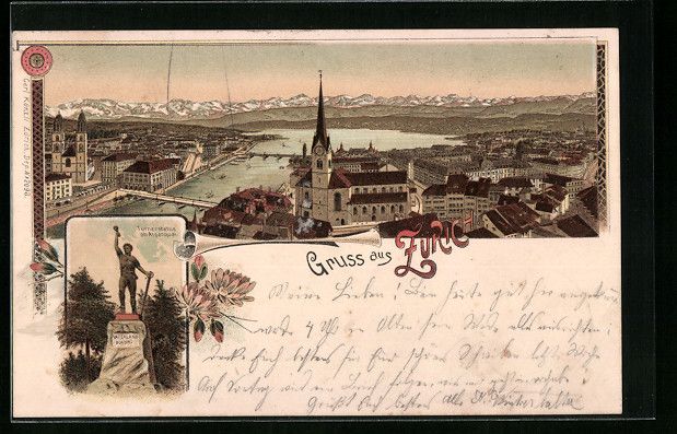 Ansichtskarten: Litho Zürich, Teilansicht mit Brücken, – Gebraucht aus Berlin von bartko-reher
