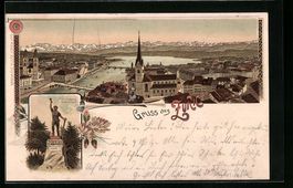 Litho Zürich, Teilansicht mit Brücken,