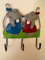 Mäuse Garderobe Wandhaken mit 3 Haken Handgemalt
