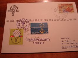 Ballonpostkarte 1960, Tschechoslowaken-Hilfe, mit Vignette