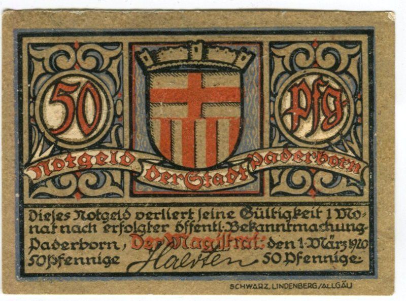 Banconote: Notgeld "50 Pfennig. Paderborn 1920" – Usato da Basel venduto da Butsch5