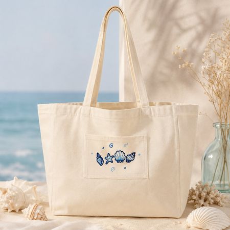 Handbestickte Shopper Tasche Muscheln Strand Meer Tote Bag