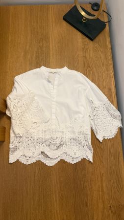 MAJE Hemd klassisch elegante Bluse weiss Baumwolle Spitze