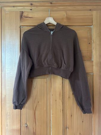 Braune Crop Jacke mit Kapuze in Grösse S