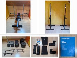 Homegym Set / Gewichte, Hanteln, Hantelbank, Squat Rack