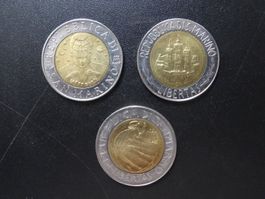500 Lire Gedenkmünzen San Marino 1984, 1985 + 1999 Bimetall