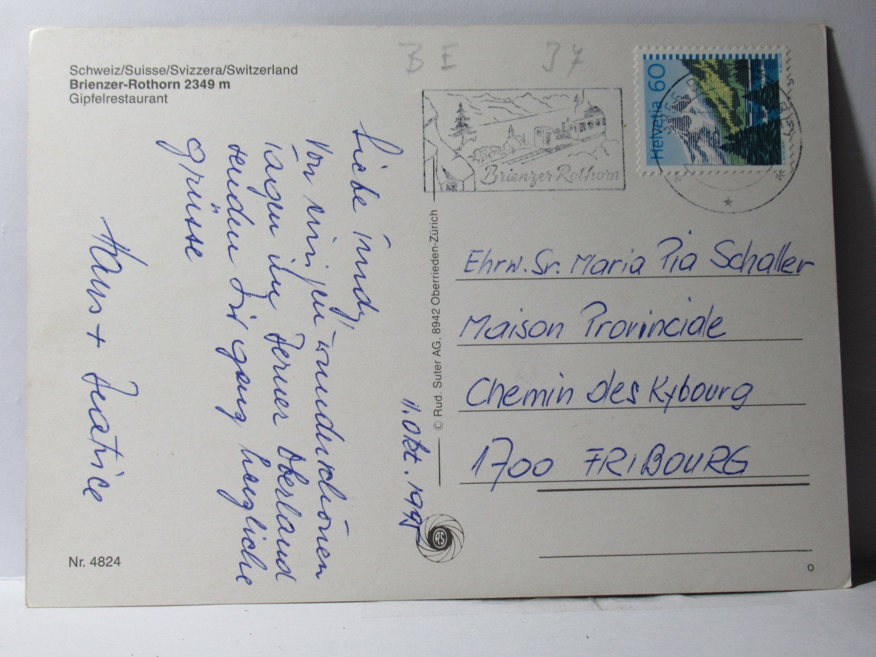 Cartoline postali: Restaurant Brienzer - Rothorn 1995 – Usato da Grenchen venduto da Bluemchen1900 1