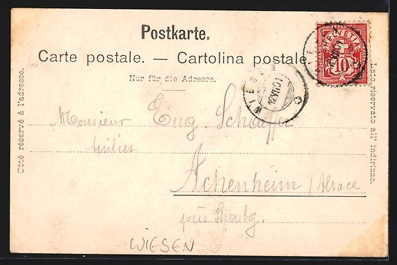 Cartoline postali: Wiesen, Grand, Ortsansicht, Piz Michel,  – Usato da Berlin venduto da bartko-reher 1