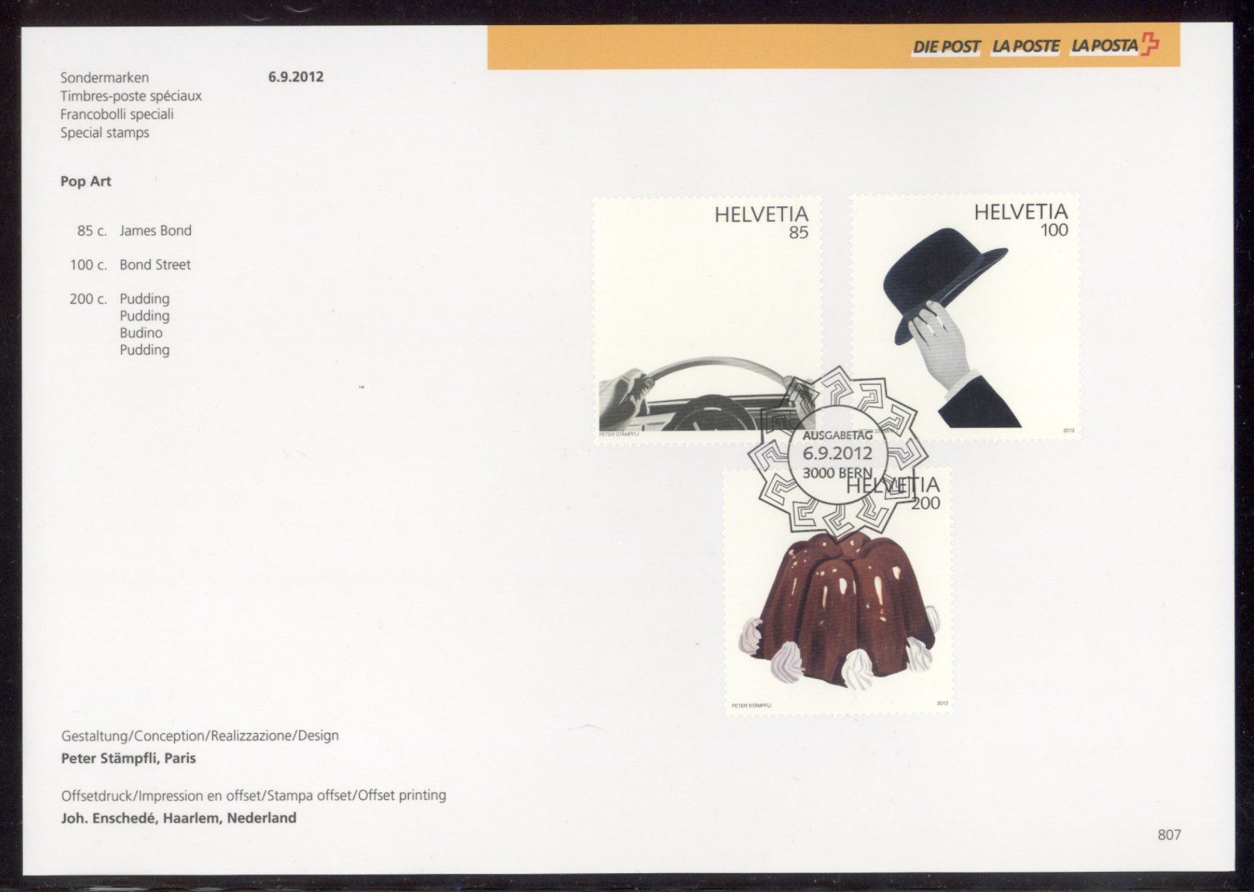 Alle Briefmarken: 2012, Sammelblatt, Pop Art, Nr. 807 – Gebraucht aus Willisau von Vollstempel