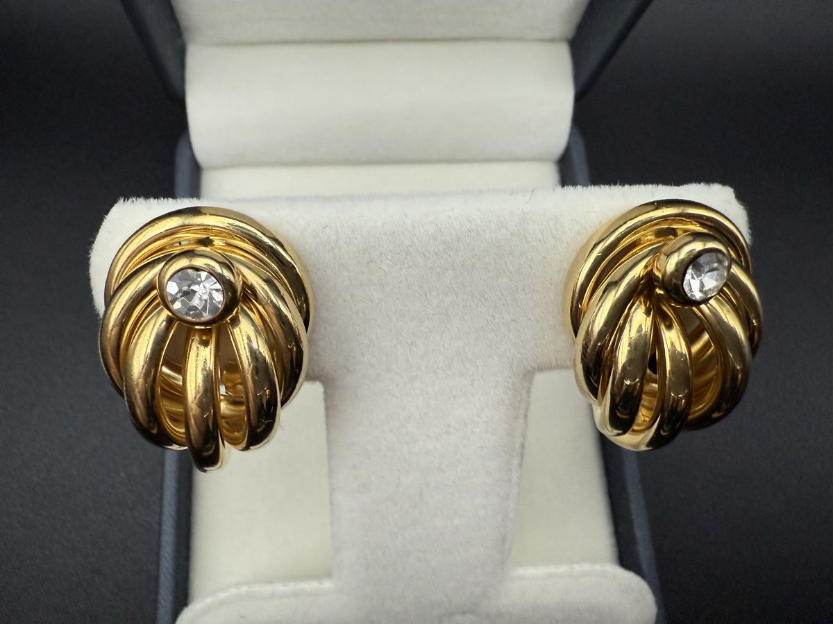 Orecchini pendenti & Orecchini a lobo: Goldfarbene Vintage-Ohrringe mit Strasssteinen – Usato da Lamone venduto da LaCantinaMagica 4