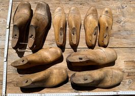 5 antike Paare Schuhleisten mit tollen Formen und Patina