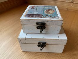 2er Set Vintage Holzkästchen, Shabby Chic, Meer-Motiv