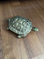 Messing Schildkröte Dose mit grünen Augen, Vintage Deko