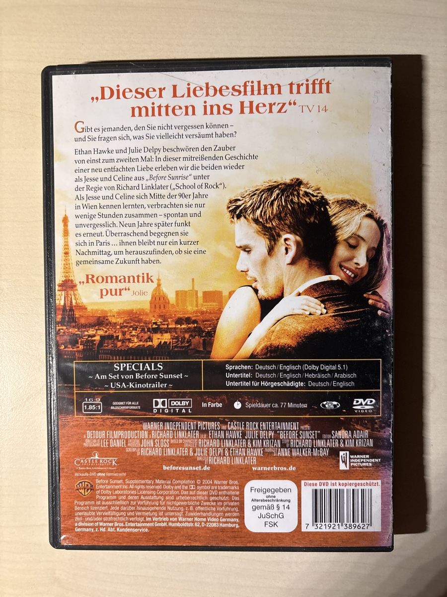 Alle DVDs: Before Sunset DVD - Romantikklassiker mit Ethan Hawke!(2904) – Gebraucht aus Ruswil von Slivio_ 1
