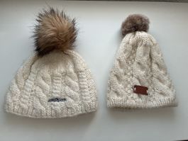2 Wintermützen Dakine und Aran Tradition weiss gestrickt