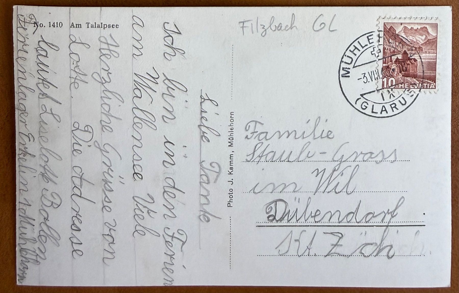 Cartoline postali: Filzbach - Talalpsee - 1946 – Usato da Lutry venduto da Ediego 1