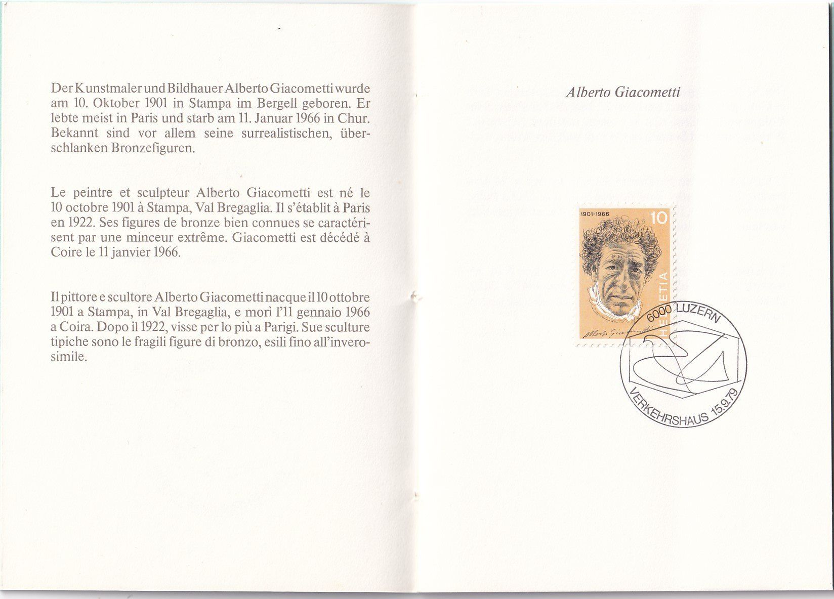 Tutti i francobolli: Büchlein Portraitmarken 1972/1979 Hans Erni – Usato da Baar venduto da Asmara111 1