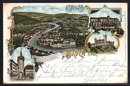 Litho Baden, Totalansicht, Stadtturm, Ku
