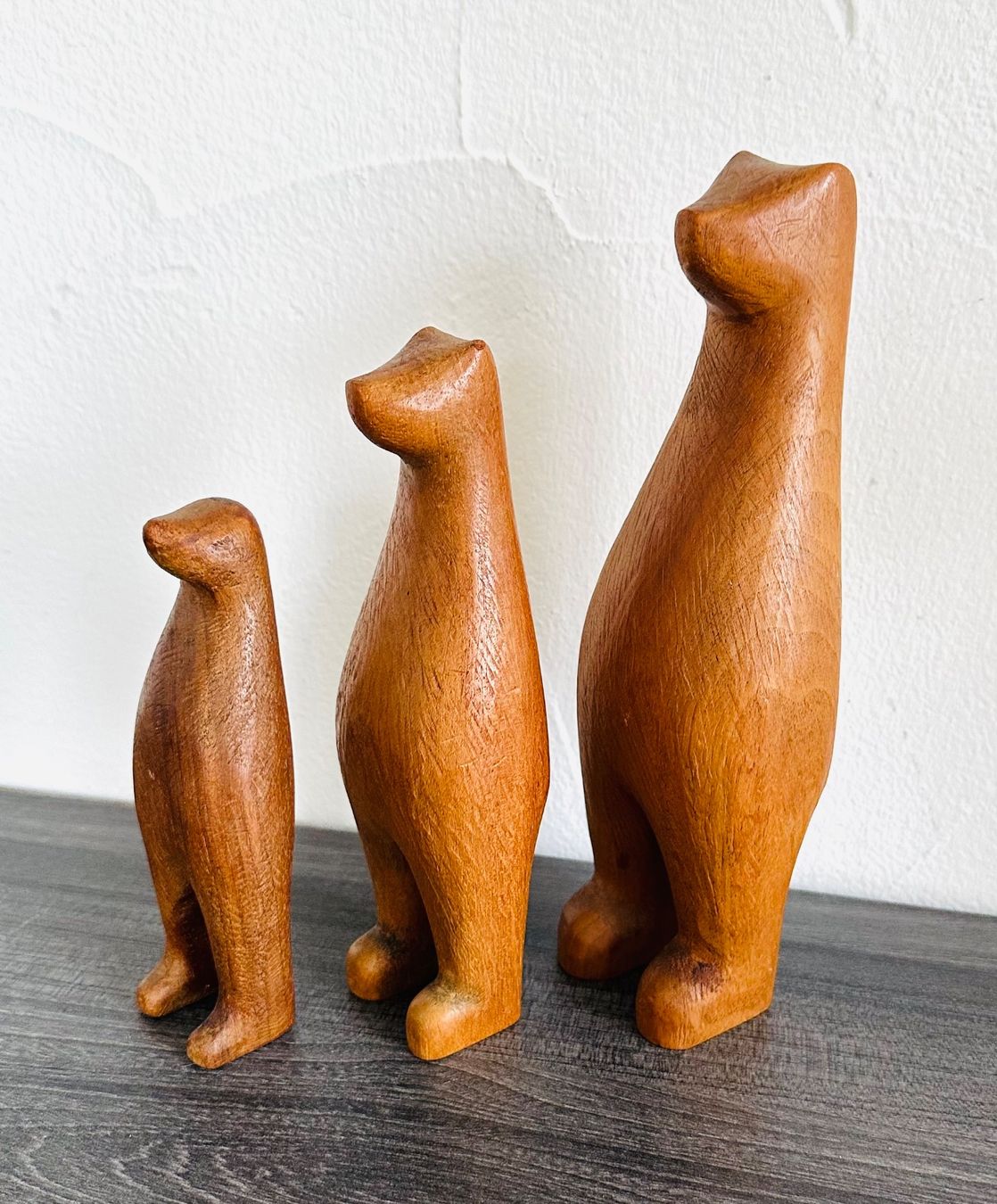 Statuette: 3 Erdmännchen vintage, Holz evtl. danish – Usato da Zürich venduto da brazerola