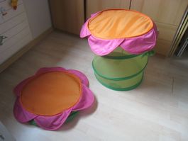 2 Körbe / Korb m.Deckel IKEA Pop up Spielzeugtonne Blumen