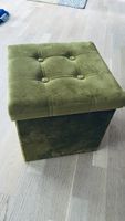 Olivgrüner Samt-Hocker mit Stauraum - Top Zustand!