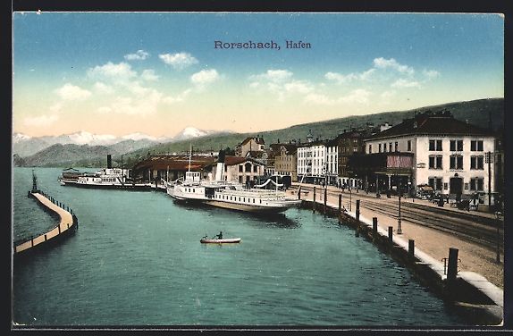 Cartoline postali: Rorschach, Hafenpartie mit Gipfelpanoram – Usato da Berlin venduto da bartko-reher