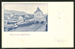 Gruss aus Appenzell - Rückseite mit Relief-Tracht, um 1900
