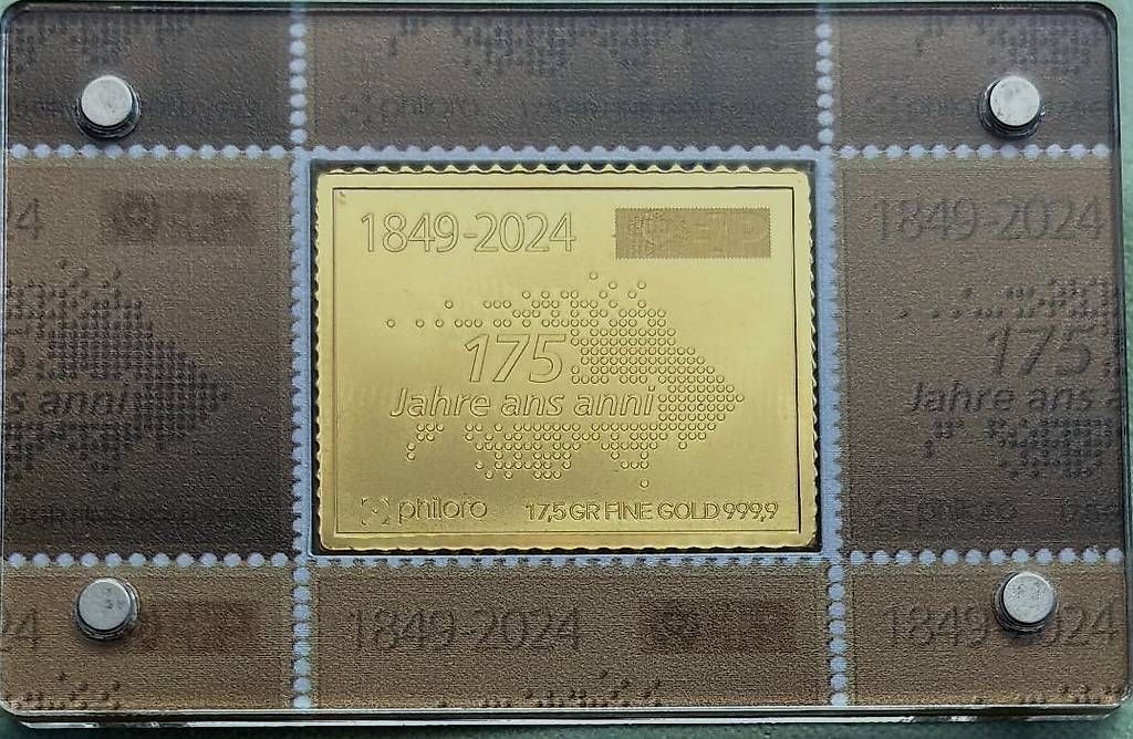 Metalli preziosi: 175 Jahre Schweizer Post goldene Briefmarke Nr. 4 / 175 – Nuovo e nell'imballaggio originale da Emmenbrücke venduto da DanielStulz62 2