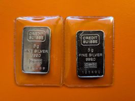 2 * 5g Argent Fine Silver 999.0, avec certificats.
