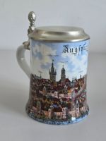 Bierkrug Porzellan - Motiv Augsburg - Zinndeckel - MS