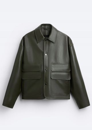 Leather Jacket - Green Olive - Size M 