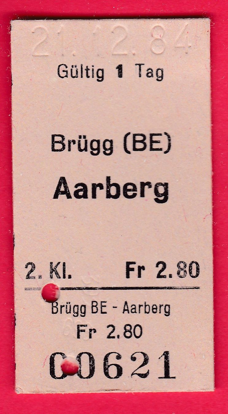 Biglietti: KARTON BILLETT, BRÜGG(BE) - AARBERG,M 2.KLASSE, EINFACH, – Usato da Oberrieden venduto da Gebirgsstelze