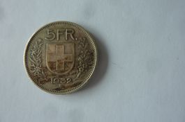 MÜNZE 5 FR. SILBER 1932B.  P.  BURKARD. UNPOLIERT