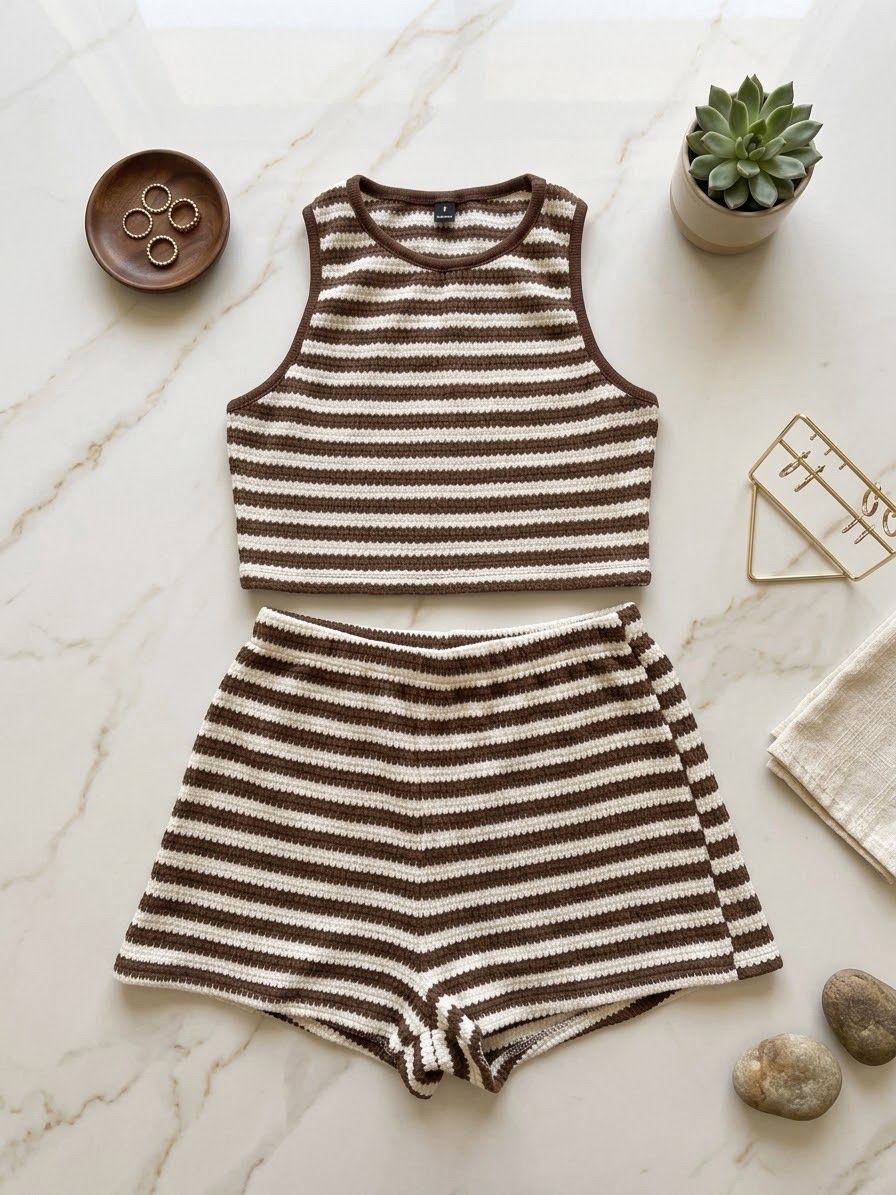 Lotti di vestiti: Two piece set striped brown white like new condition – Nuovo (secondo la descrizione) da Oberhasli venduto da ala_6fhc