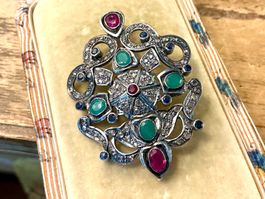 VINTAGE XL ANHÄNGER STERLING 925,RUBINE,SMARAGTE,SAPHIRE