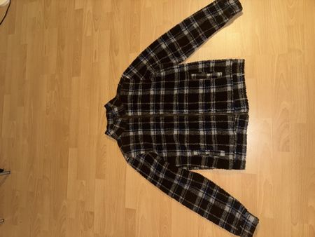 Fleecejacke kariert schwarz weiss mit Reissverschluss