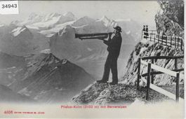 Pilatus-Kulm mit Berneralpen Büchel-Spieler   Sonneur du cor