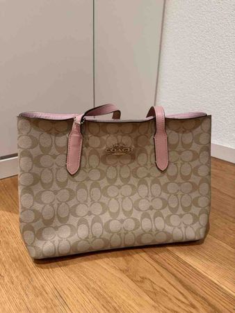 Coach Tote Bag Signature Logo Beige Pink