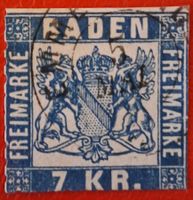 Baden 1862 7 Kreuzer blau gestempelt Pracht